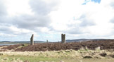 Ring o' Brodgar (generally believed to have been built between 2500 BC and 2000 BC) stands on an eastward-sloping plateau on the Ness o' Brodgar - a thin strip of land separating the Harray and Stenness lochs in the  West Mainland parish of Stenness.  It is believed to be the last of the great Neolithic monuments built on the Ness.