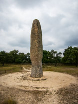 Megalithic Menhir de Meade, Parque Megalitico dos Coureleiros, Castelo de Vide,  Portalegre district, Alentejo,  Portugal. This menhir, the largest in the Iberian Peninsula, stands just over 7m high with a 1.25m girth and illustrates the importance of the area in prehistoric times.