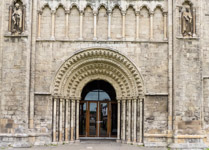 Selby Abbey12th C  west entrance of church of St Mary the Virgin and St Germain, North Yorkshire, England