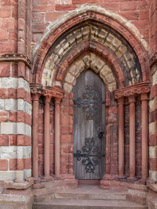 South doorway on the 12thC St. Magnus Cathedral, Kirkwall, Orkney Island, Scotland