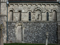 Carvings on the side of 12thC St. Nicholas Church, Barfreston, Kent, England