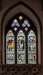 Stained glass window 3 kings: Arthur, Tewdrig, &  Cadwaladr
Llandaff Cathedral, Cardiff, Wales
