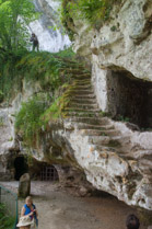 La Roque Saint-Christophe, Peyzac-le-Moustier,  DordogneFrance.  .The cliff has evidence of use as a shelter for Neanderthal man (50000 BC), Cro-Magnon man (25000 BC) and up until 16thC CE.  The 'great staircase' is hewn out of the stone and is one of the largest monolithic staircases in Europe