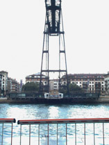 Vizcaya transporter bridge 1893 spans the Nervion River between Portugalete & Getxo, Biscay, Spain. Architect: Alberto Palacio