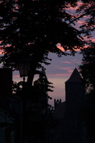 Sunset in Gdansk, Poland, sillhouette of the 14thC Church of St. Nicholas