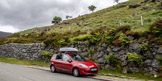 Keith's car--our chariot in Wales--on the road through Snowdonia National Forest